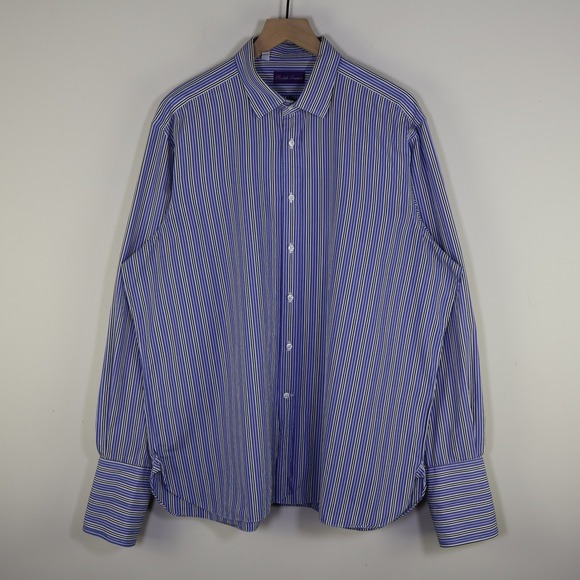 Ralph Lauren Purple Label Other - Ralph Lauren Purple Label Mens 17.5 Blue Striped Dress Shirt Italy French Cuff‎